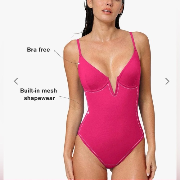 POPILUSH Shapewear Swimsuit Deep V-Neck One-Piece Low-Back - Picture 2 of 5